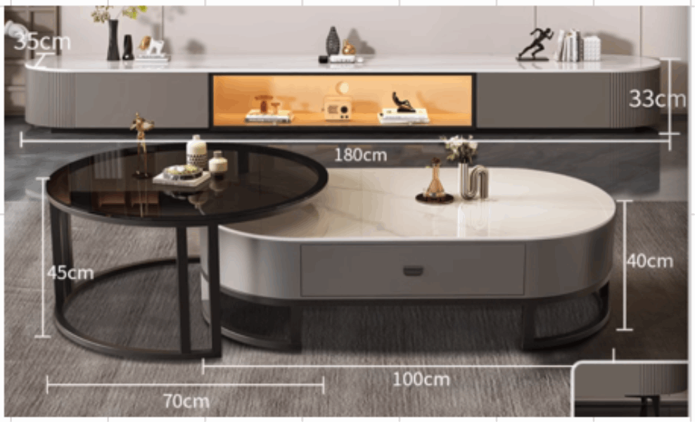 BONITA TABLE TV & Coffe set Glass 180cm+100cm