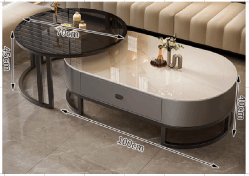BONITA TABLE TV & Coffe set Glass 100cm+70cm Black