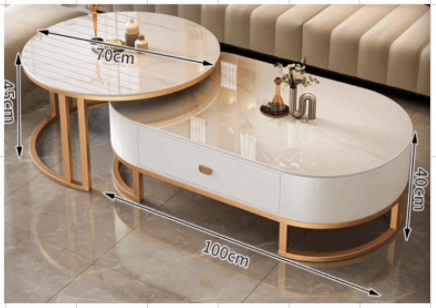 BONITA TABLE TV & Coffe set Glass 100cm+70cm White